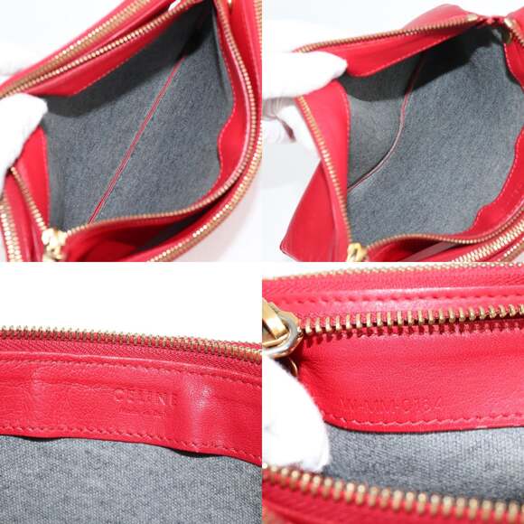 CELINE Trio Shoulder Bag Leather Red Gold - Picture 12 of 12